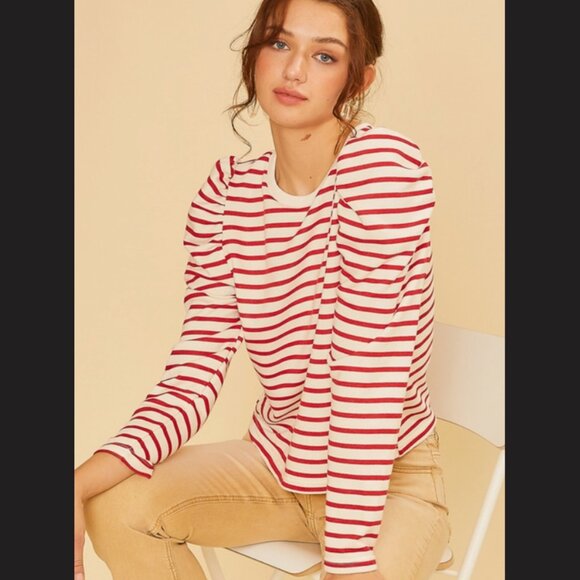 Verify Striped Puff Shoulder Top - Picture 3 of 3